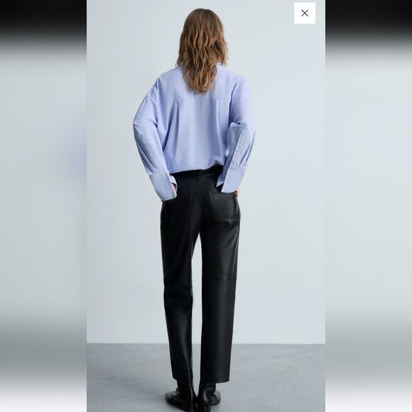 Mango Leather-effect Straight Black Pants Size 6 - Picture 12 of 14